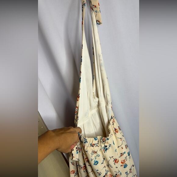 Floral Flower Romper Shortsie Halter Backless Tie-Waist - Picture 4 of 5